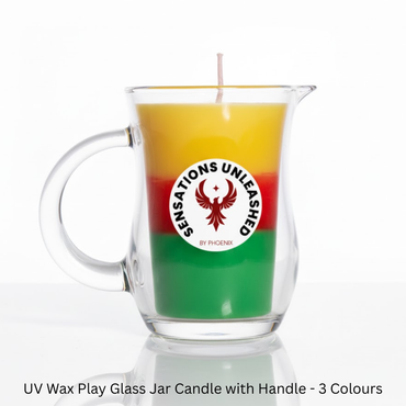 Sensations Unleashed BDSM UV Wax Play Glass Jar Candle with Handle In India - Triple Colour