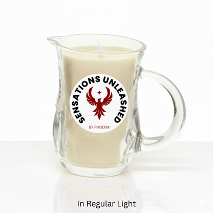 Glass Jar container with a candle inside, featuring a 'Sensations Unleashed by Phoenix' label.

Glowing green glass jar candle with handle with 'Sensations Unleashed by Phoenix' logo on a black background in regular light

Sensations Unleashed BDSM Glow in the Dark Wax Play Glass Jar Candle with Handle In India
