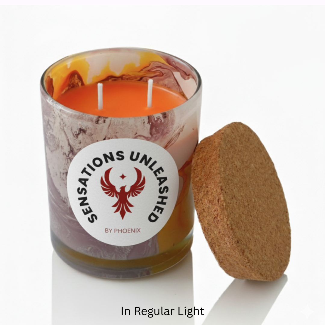 Candle with a label 'Sensations Unleashed by Phoenix' and a cork on a white background

Sensations Unleashed BDSM UV Wax Play Glass Jar Candle In India