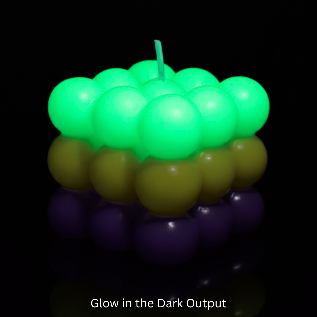 Glowing green and yellow spherical candle on a black background

Sensations Unleashed Glow in the Dark + UV Wax Play Big Bubble Candle In India - Triple Colour
