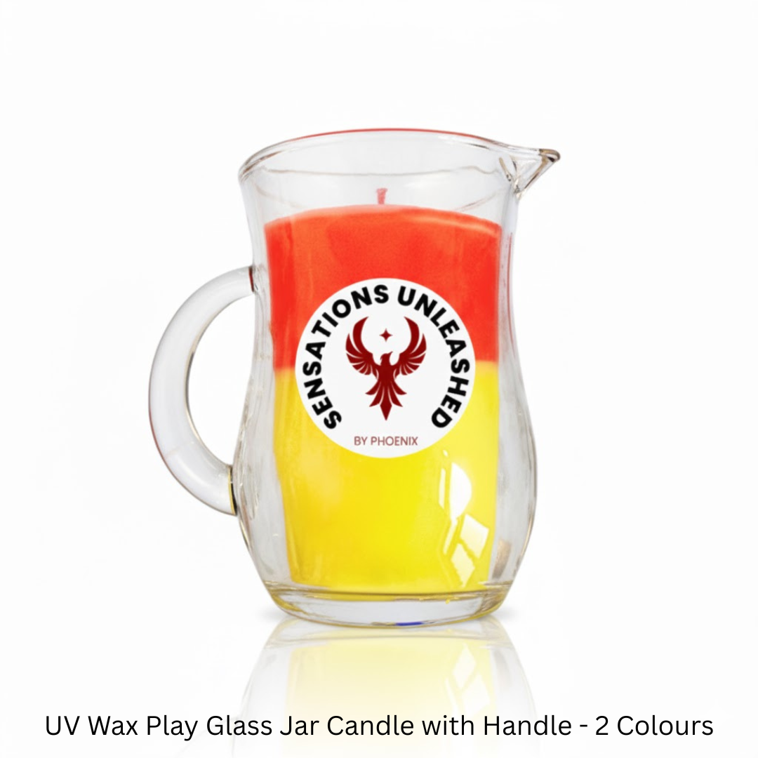 Sensations Unleashed BDSM UV Wax Play Glass Jar Candle with Handle In India - Double Colour 