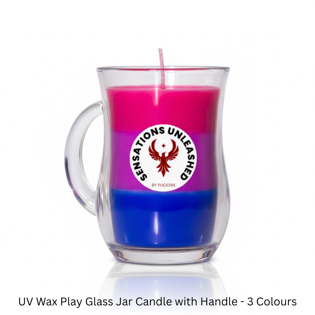 Sensations Unleashed BDSM UV Wax Play Glass Jar Candle with Handle In India - Triple Colour