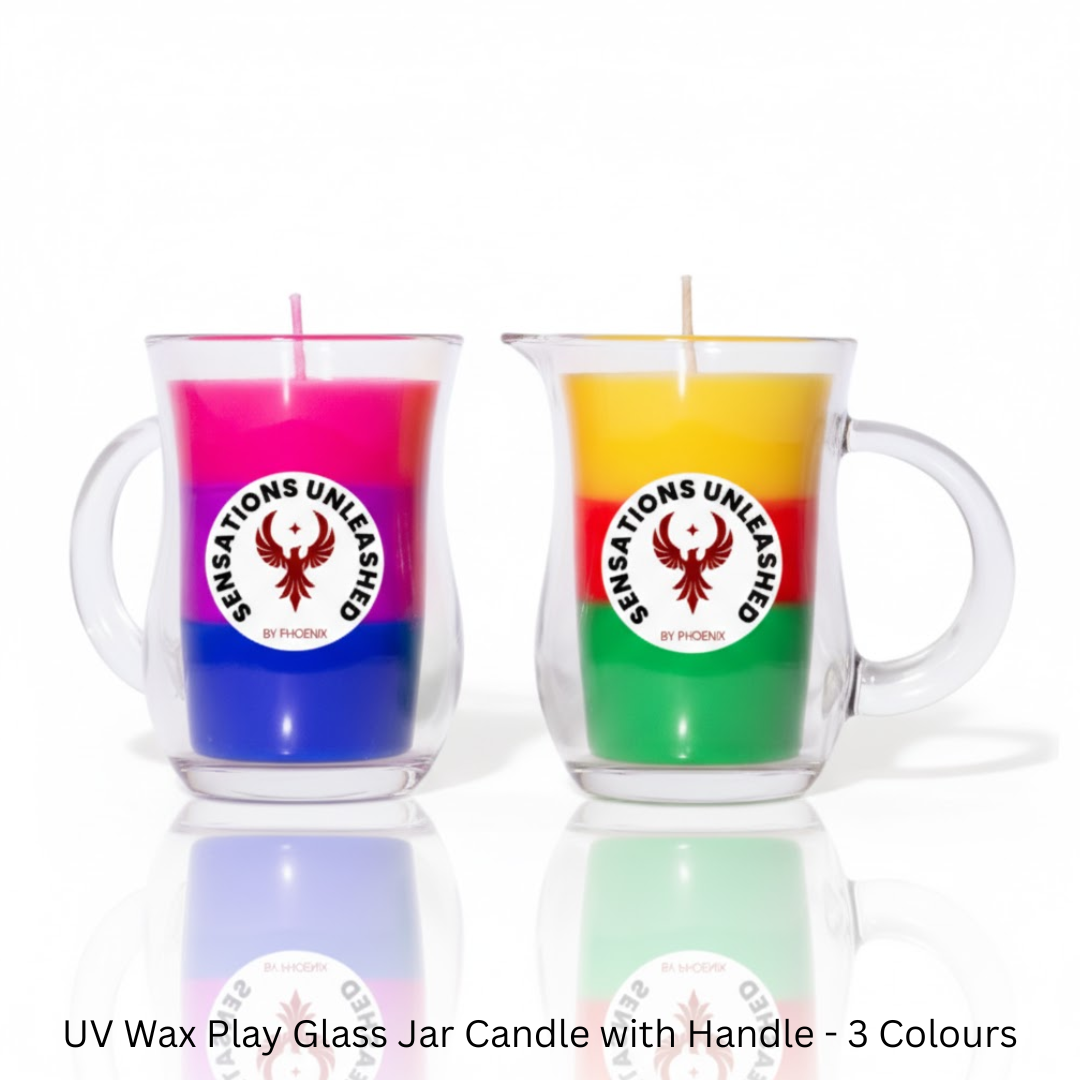 Sensations Unleashed BDSM UV Wax Play Glass Jar Candle with Handle In India - Triple Colour